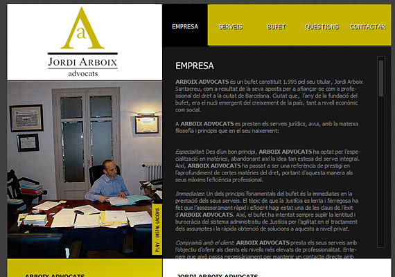 <b>http://www.arboixadvocats.com</b><br>Webdesign, hosting, registre del domini, correu electrónic, posicionament natural en els cercadors d'Internet, manteniment web i assessorament tècnic.